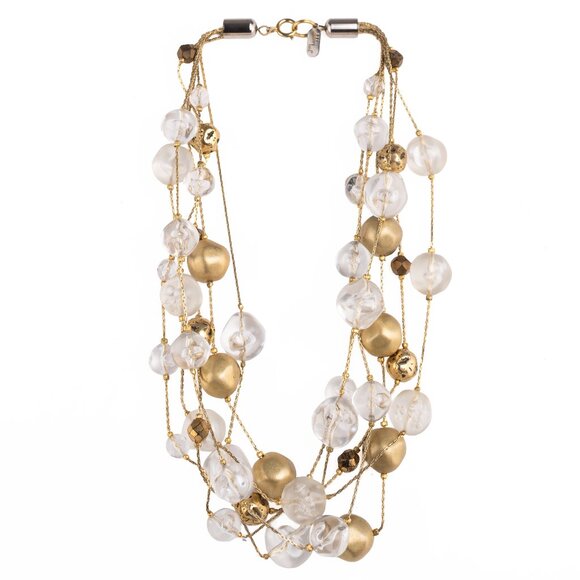 DABBY REID Chunky, Layered, 5 Strand Gold & Clear Beaded Retro Choker - Picture 3 of 7